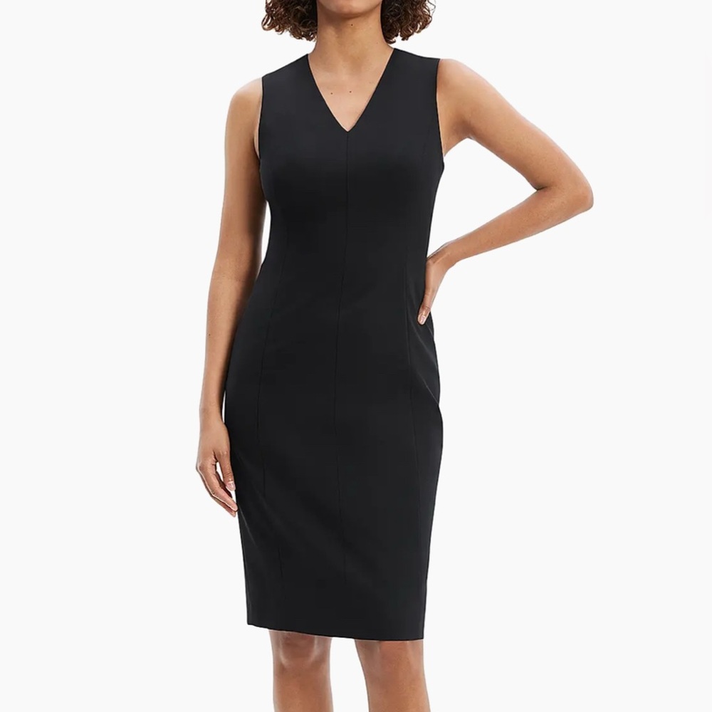 Theory Fitted V-Neck Crepe Dress (Size 2)